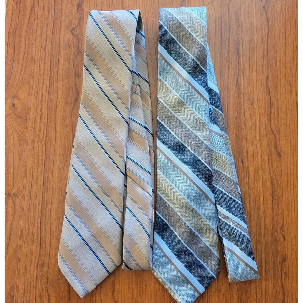 Vintage Johnny Carson  Necktie Diagonal Stripe Blue Gold Gray  3 X 57‎ Lot Of 2